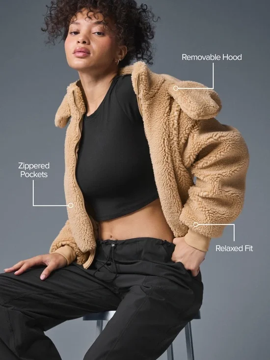 ALO Yoga Foxy Sherpa Jacket in Camel – Size XS EUC - Picture 2 of 15